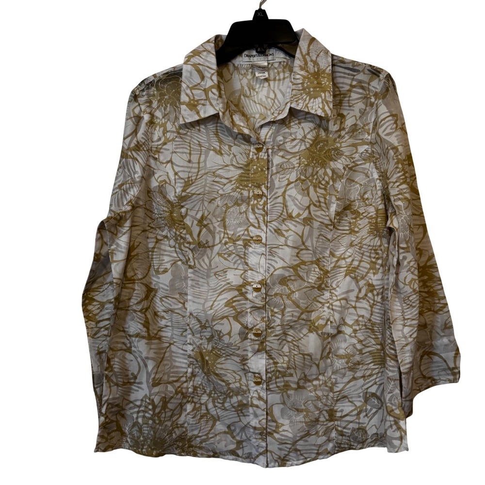 Drapers & Damons Women's Blouse Large Button Down‎ 3/4 Sleeve Sheer